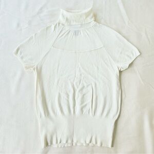 White House Black Market Womens Top Shortsleeve Turtleneck Knit Casual White M
